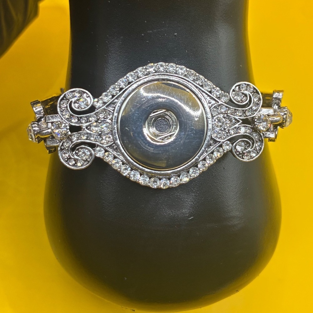 Silver Filigree Ginger Snap Base Bracelet Rhinestone Interchangeable Jewelry